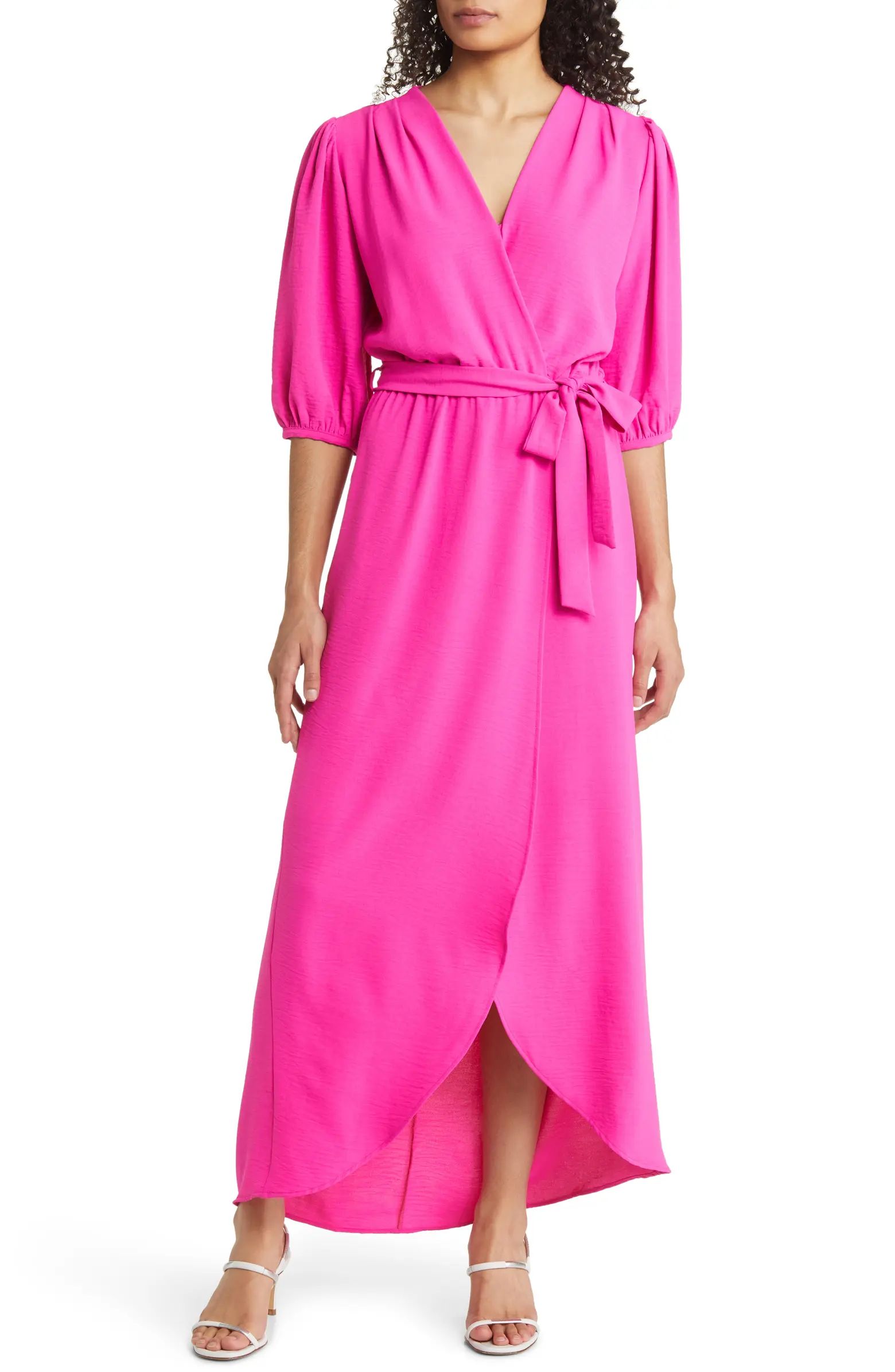 Puff Sleeve Faux Wrap Maxi Dress | Nordstrom