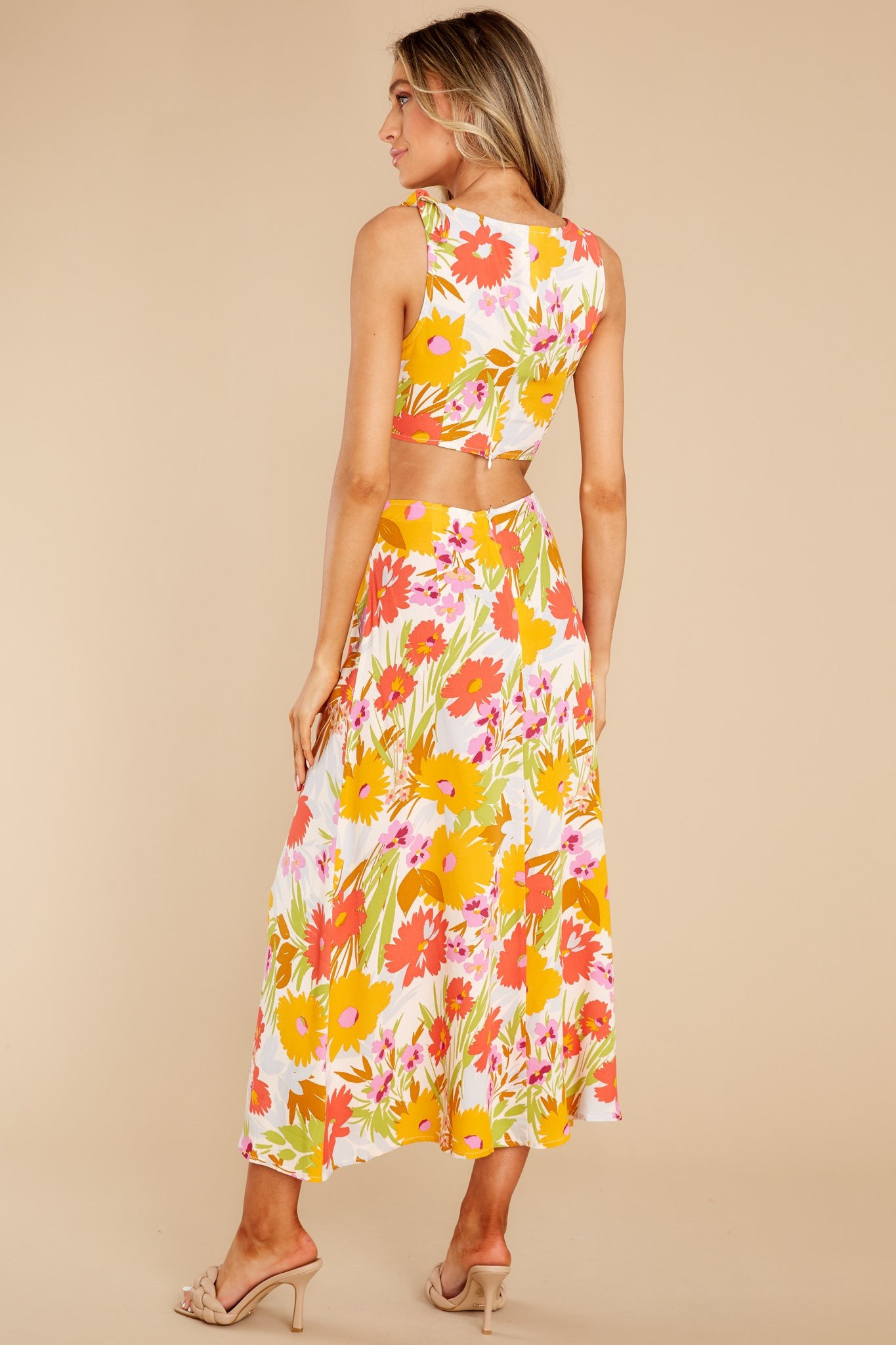 Blissful Glow Orange Multi Floral Print Maxi Dress | Red Dress 
