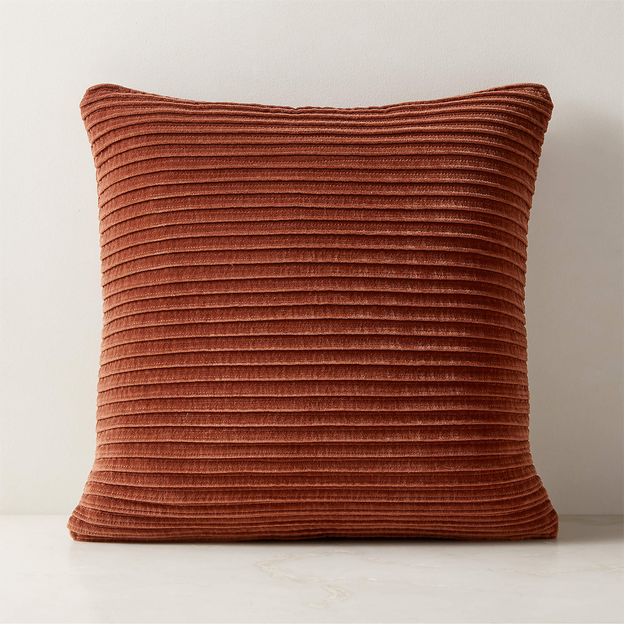 Paola Pleated Sienna Brown Velvet Throw Pillow Cover 20"x20" + Reviews | CB2 | CB2