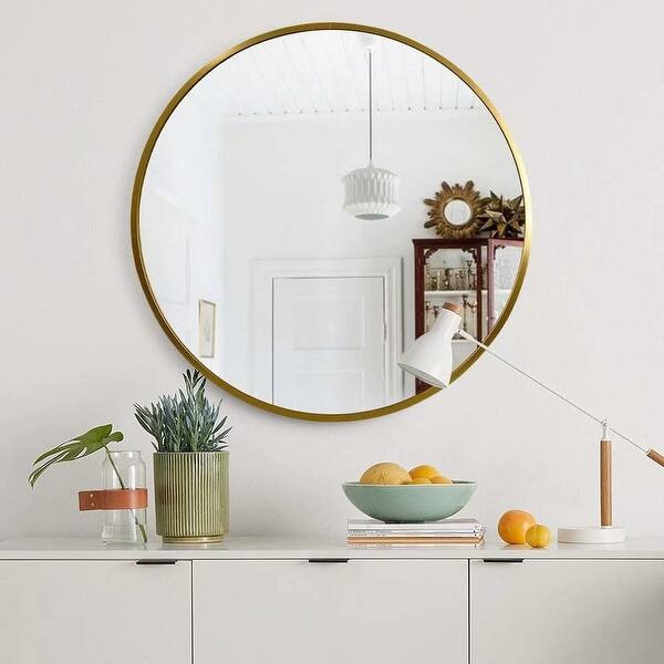 Carson Carrington Salmi Large Aluminum Alloy Round Mirror - 35.4x35.4 - Gold | Bed Bath & Beyond