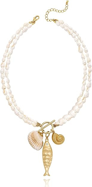LILIE&WHITE Gold Fish Necklaces for Women Shiny Shell Conch Pendant Necklaces Classic Beach State... | Amazon (US)
