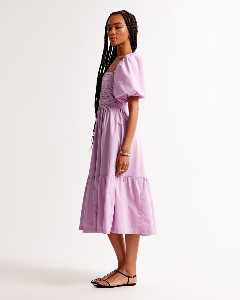 The A&F Emerson Poplin Puff Sleeve Midi Dress | Abercrombie & Fitch (US)