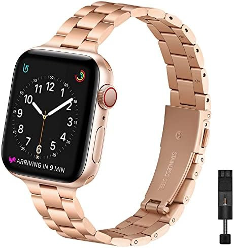 OMIU Thin Band Compatible with Apple Watch 40mm 38mm 41mm 42mm 44mm 45mm, Premium Stainless Steel Me | Amazon (US)