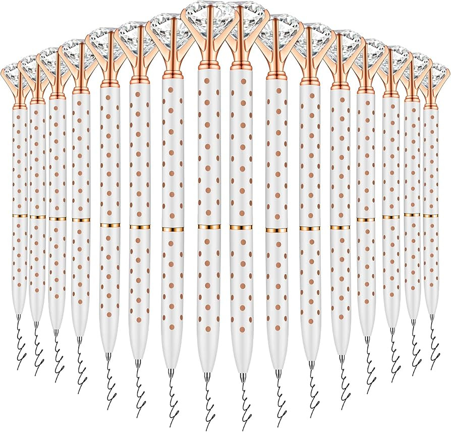 PASISIBICK 16 Pieces White Diamond Pens with Polka Dots - Bling Wedding Office Supplies Décor Gi... | Amazon (US)