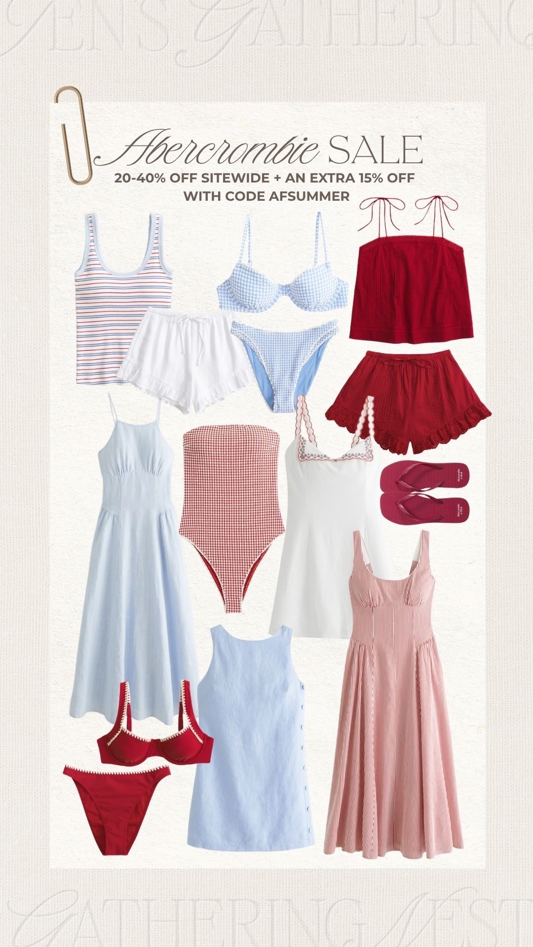 Abercrombie sale for MDW 🇺🇸 save up to 40% off Sitewide + use code AFSUMMER for an extra 15% off ✨

#abercrombie #sale #abercrombiecode #americana #swimsuit #set #dress #vacationdress #summerfashion #summerootd #gingham #tank

#LTKSwim #LTKSaleAlert #LTKootd