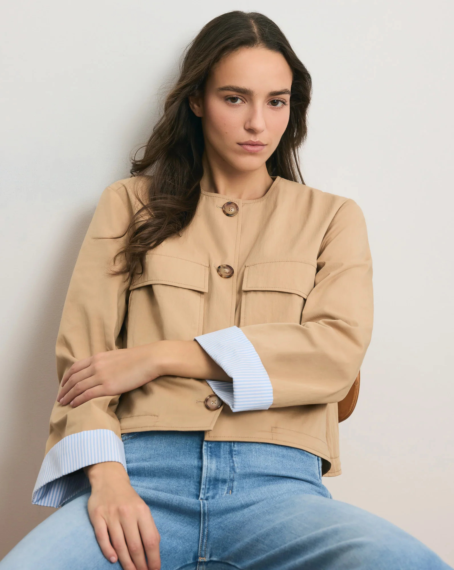 Gala Cropped Utility Jacket in Khaki | Veronica Beard | Veronica Beard