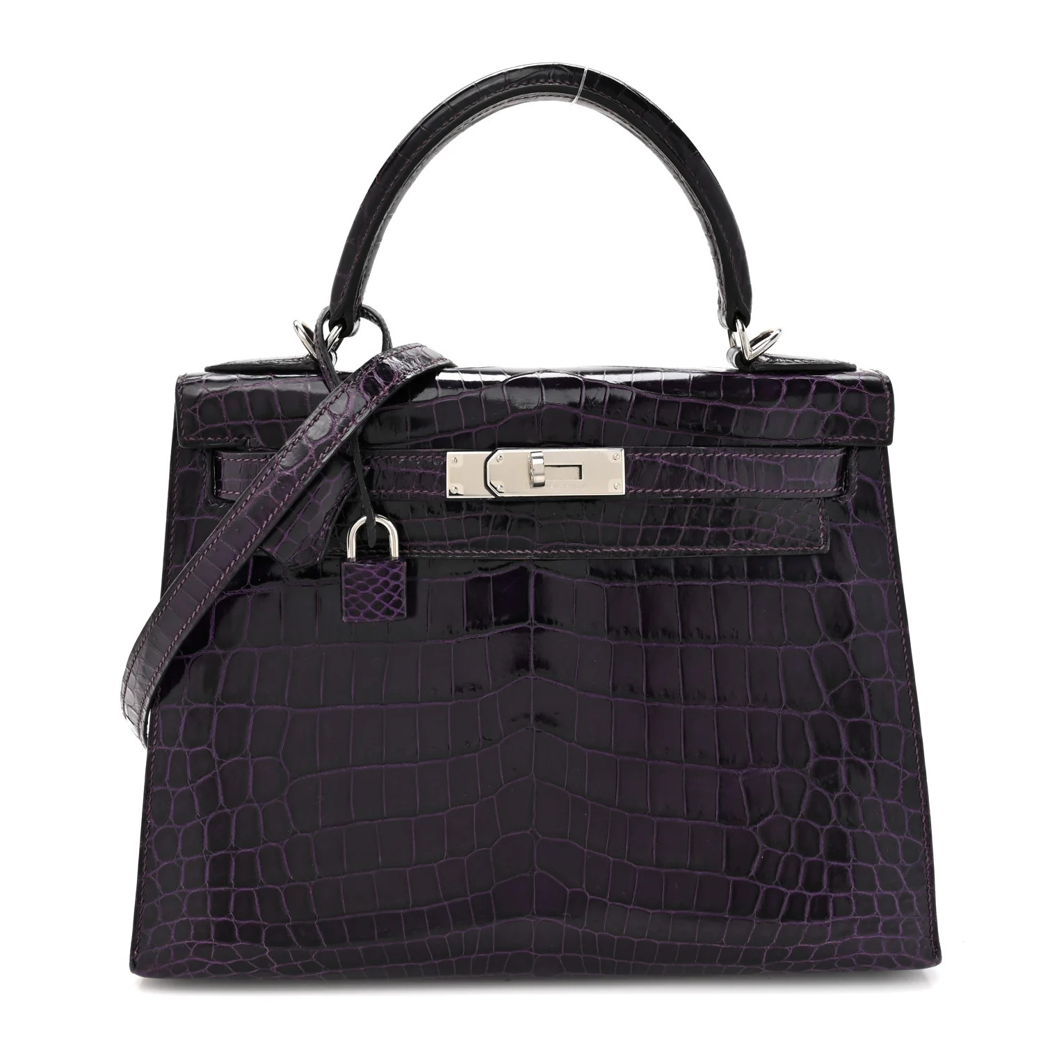 Shiny Niloticus Crocodile Kelly Sellier 28 Amethyst | FASHIONPHILE (US)