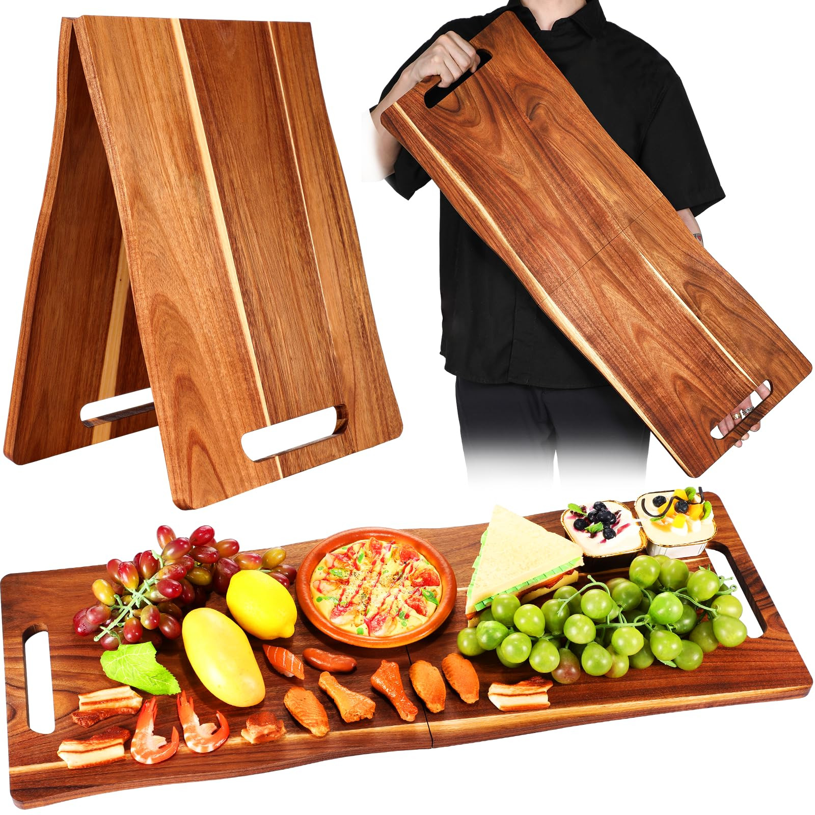 Acacia Large Charcuterie Board, Wood Charcuterie Boards with Handles Foldable Travel 33 x 12 Inch... | Amazon (US)