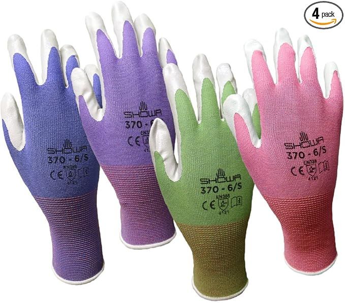 4 Pack Showa Atlas NT370 Atlas Nitrile Garden Gloves - Large (Assorted Colors) | Amazon (US)