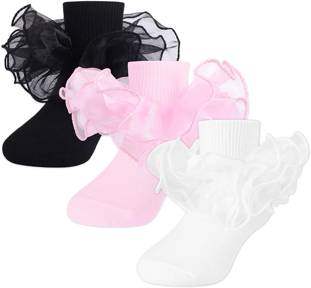 Witwot Toddler Girl Socks with Big Ruffle Lace Frilly Turn Cuff Dress Socks | Amazon (US)