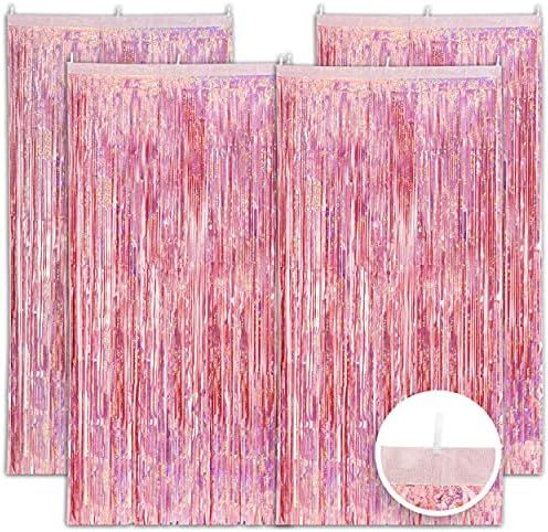 Valery Madelyn 4pcs 3.3x6.6ft Pink Tinsel Foil Fringe Curtain Metallic Tinsel Backdrop for Party ... | Amazon (US)