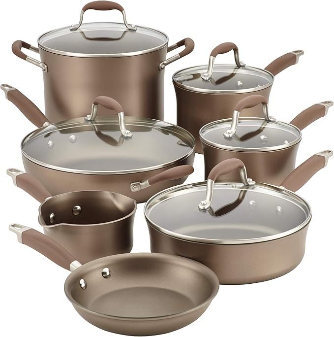 Anolon Advanced Umber Hard Anodized Nonstick Cookware Pots and Pans Set, 12 Piece, Light Brown | Amazon (US)