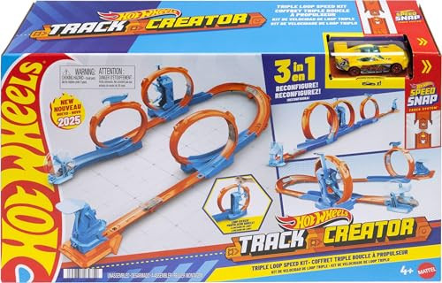 Hot Wheels Toy Car Track Set, Triple Loop Pack & 1:64 Scale Vehicle, Track-Building Components with 3 Loops, Speed Snap Tracks & Adapters | Amazon (US)