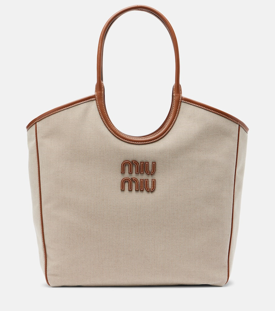 Miu Miu Ivy leather-trimmed canvas tote bag | Mytheresa (INTL)