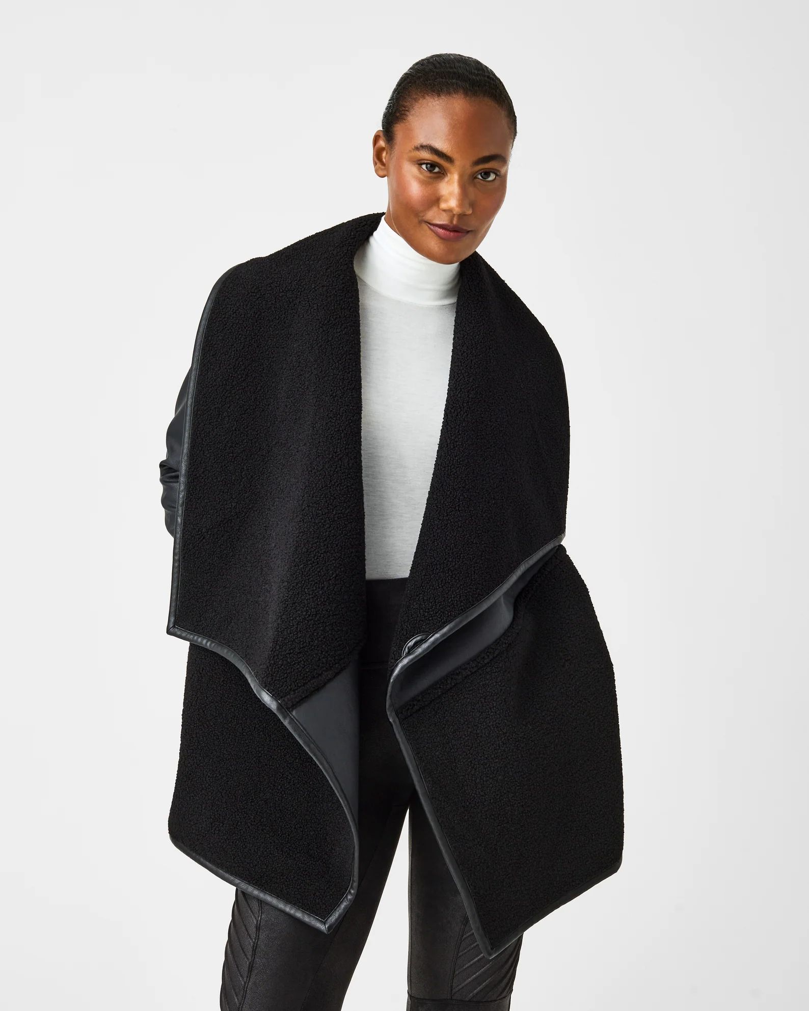 Fleece Leather Long Wrap Jacket | Spanx