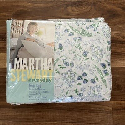Vintage Martha Stewart Meadow Floral Blue Twin Sheet Set New In Package | eBay US