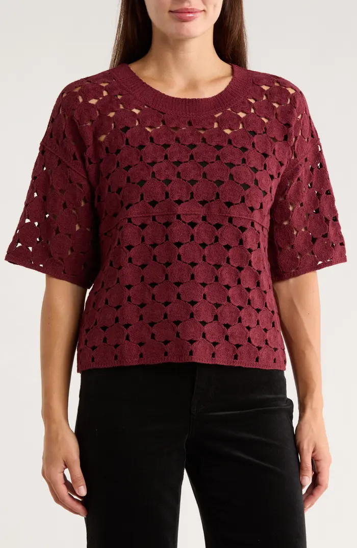 Bobeau Floral Crochet Short Sleeve Top | Nordstromrack | Nordstrom Rack