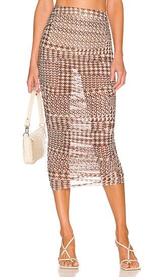 Kelly Maxi Skirt in Brown Houndstooth | Revolve Clothing (Global)