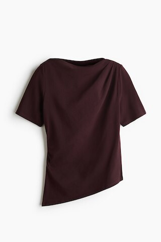 H & M - Draped Asymmetric Top - Dark Brown | H&M (US + CA)