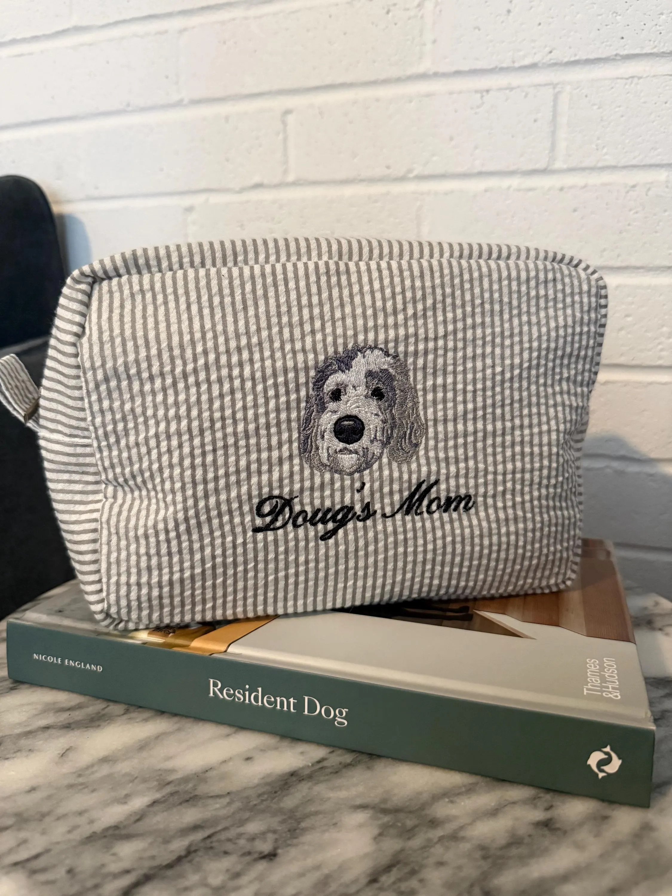 Custom Dog Embroidered Makeup Bag, Seersucker | Etsy (Global)