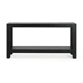59 in. Black Rectangle Wood Console Table with Premium Wood Veneer and Rounded Corners | The Home Depot