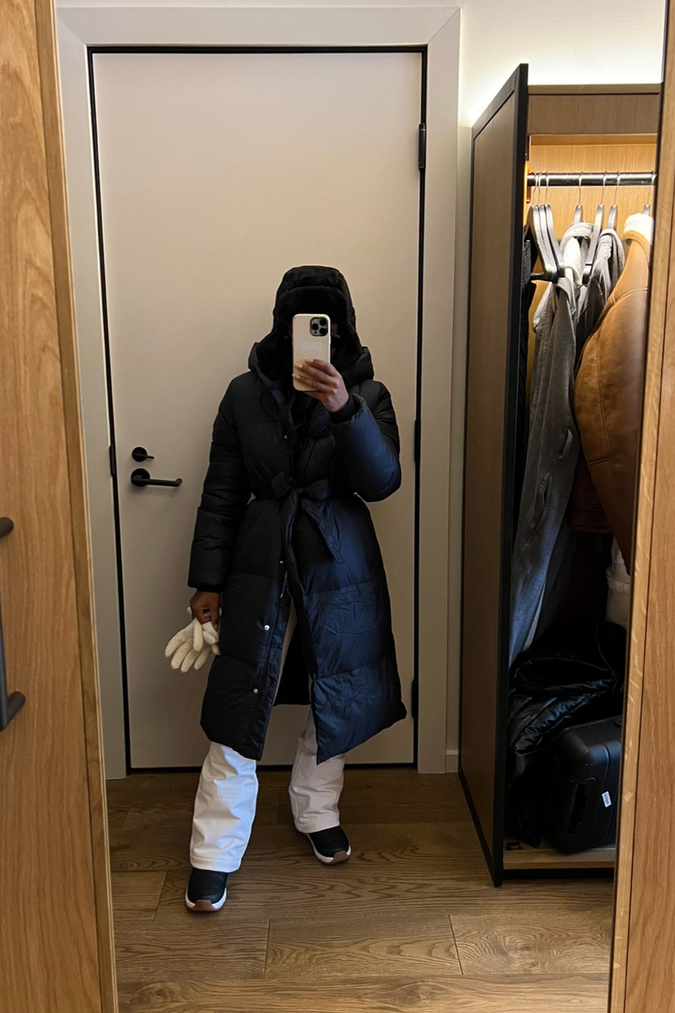 Ski outfit: ski pants, snow boots, gloves, fuzzy ski hat, black long puffer jacket 

#LTKtravel #LTKstyletip #LTKHoliday