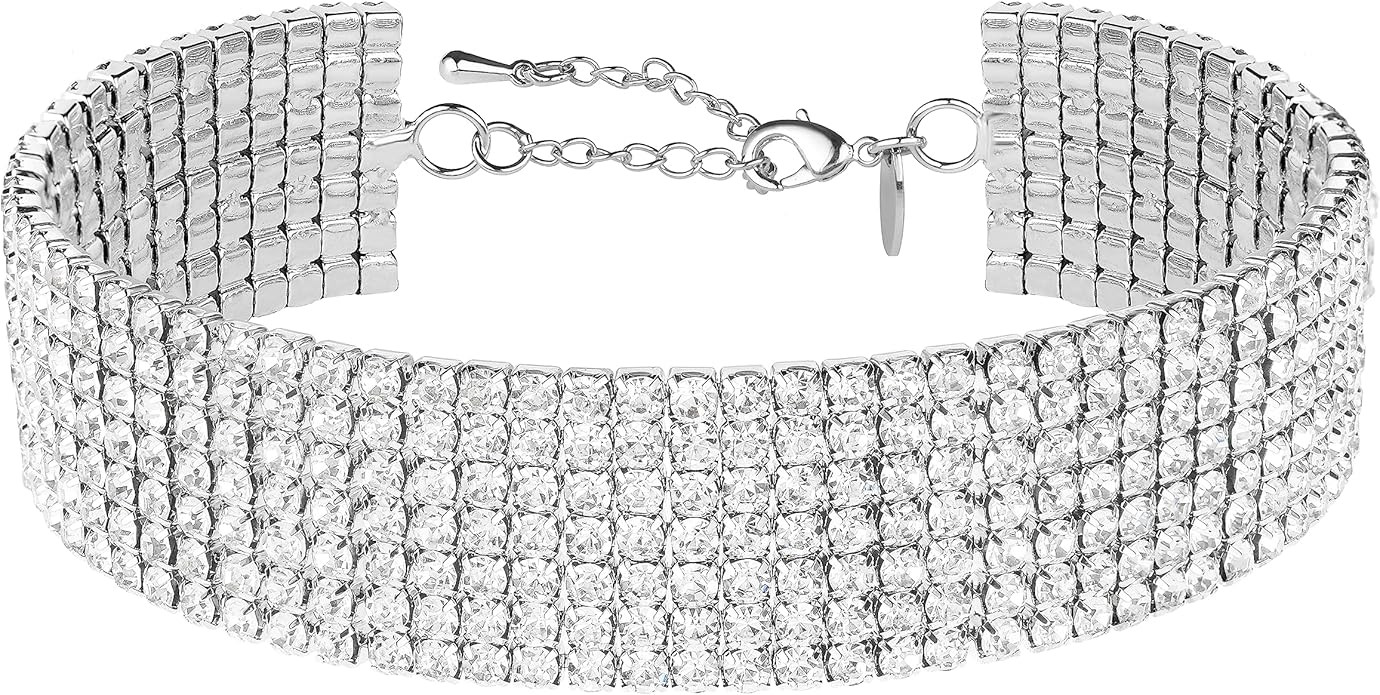 Zealmer Rhinestone Choker Necklaces Silver Sparkling Diamond Choker Crystal Rhinestone Glitter Ne... | Amazon (US)