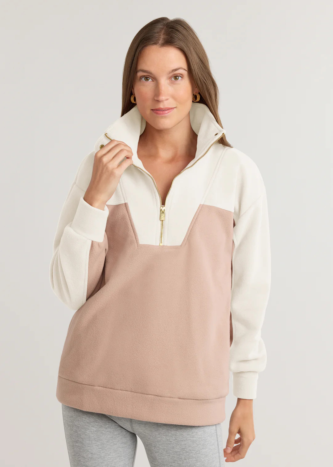 Alcott Pullover in Vello Fleece (Khaki/Cream) | Dudley Stephens