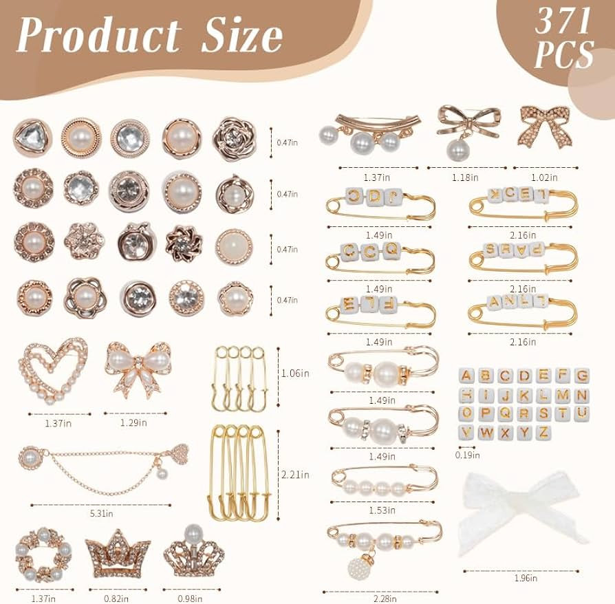 RCHHF 371 Pcs Shoe Charms Kit for Sneakers & Socks - Safety Pin Charms with Multiple Styles (Crown, Hearts, Letter, DIY Accessories for Jeans, Backpacks,Cute Gifts for Girls | Amazon (US)