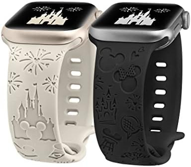 2 Packs Cartoon Engraved Band Compatible with Apple Watch Band 38/40/41/42/ 44/45/ 46/49mm Women,... | Amazon (US)
