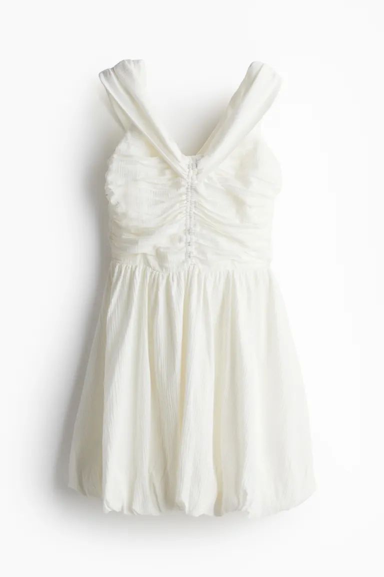 Crinkled Off-the-shoulder Dress - Short sleeve - Short - Cream - Ladies | H&M US | H&M (US + CA)