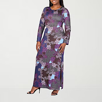 24seven Comfort Apparel Womens Long Sleeve Paisley Maxi Dress Plus | JCPenney