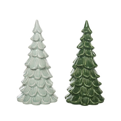 VIP 7.85 in White and Green Christmas Winter Iridescent Tree Decor Set of 2 | Target