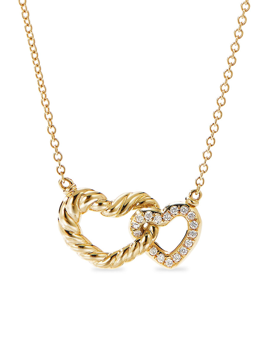 Women's Cable Collectibles Interlocking Heart Necklace in 18K Yellow Gold with Diamonds, 20.6mm - Diamond - Size 18 | Saks Fifth Avenue