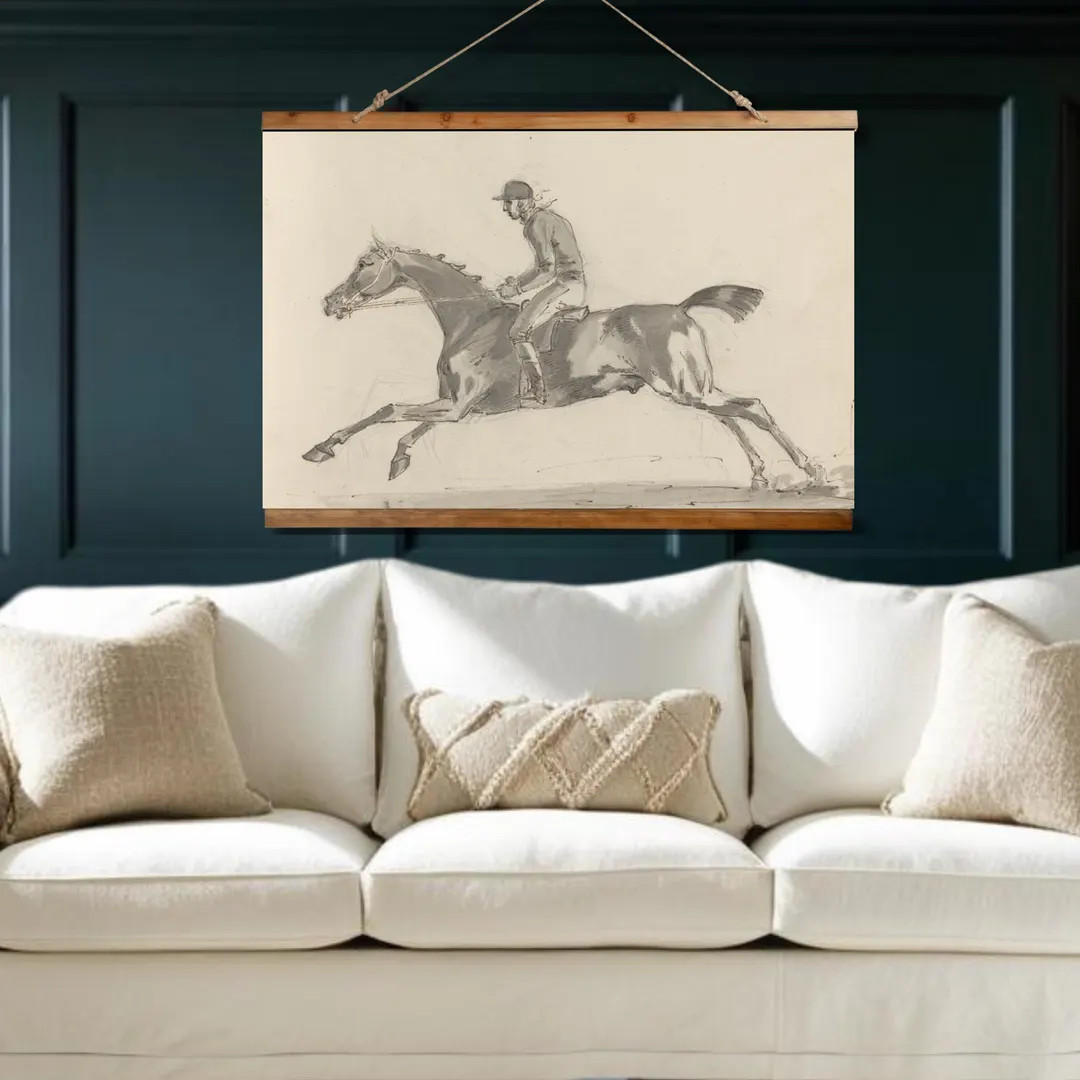 Vintage Equestrian Sketch Tapestry Wooden Rustic Wall Decor Minimal European Modern Farmhouse Han... | Etsy (US)