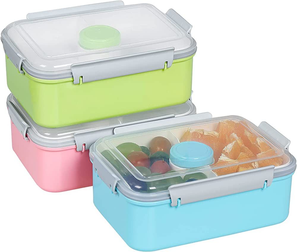 shopwithgreen Set of 3 Salad Food Storage Container To Go, 47-oz Bento Box with Removable Tray & ... | Amazon (US)