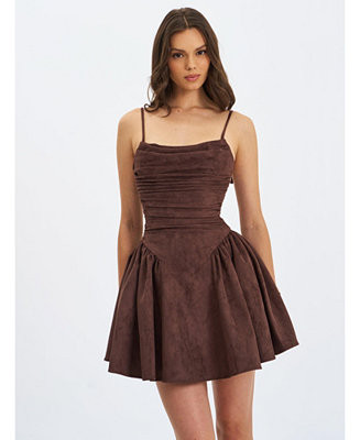 Women's Raisa Mahogany Suede Ruched Mini Dress | Macy's
