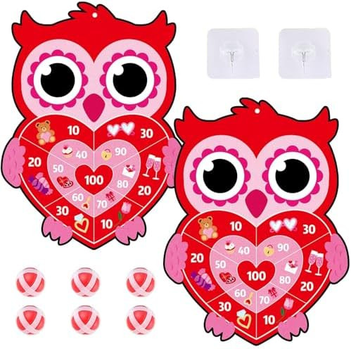 chiazllta 2PCS Valentine's Day Dart Board Sticky Balls Toys Games Valentines Owl Dart Board Kit w... | Amazon (US)