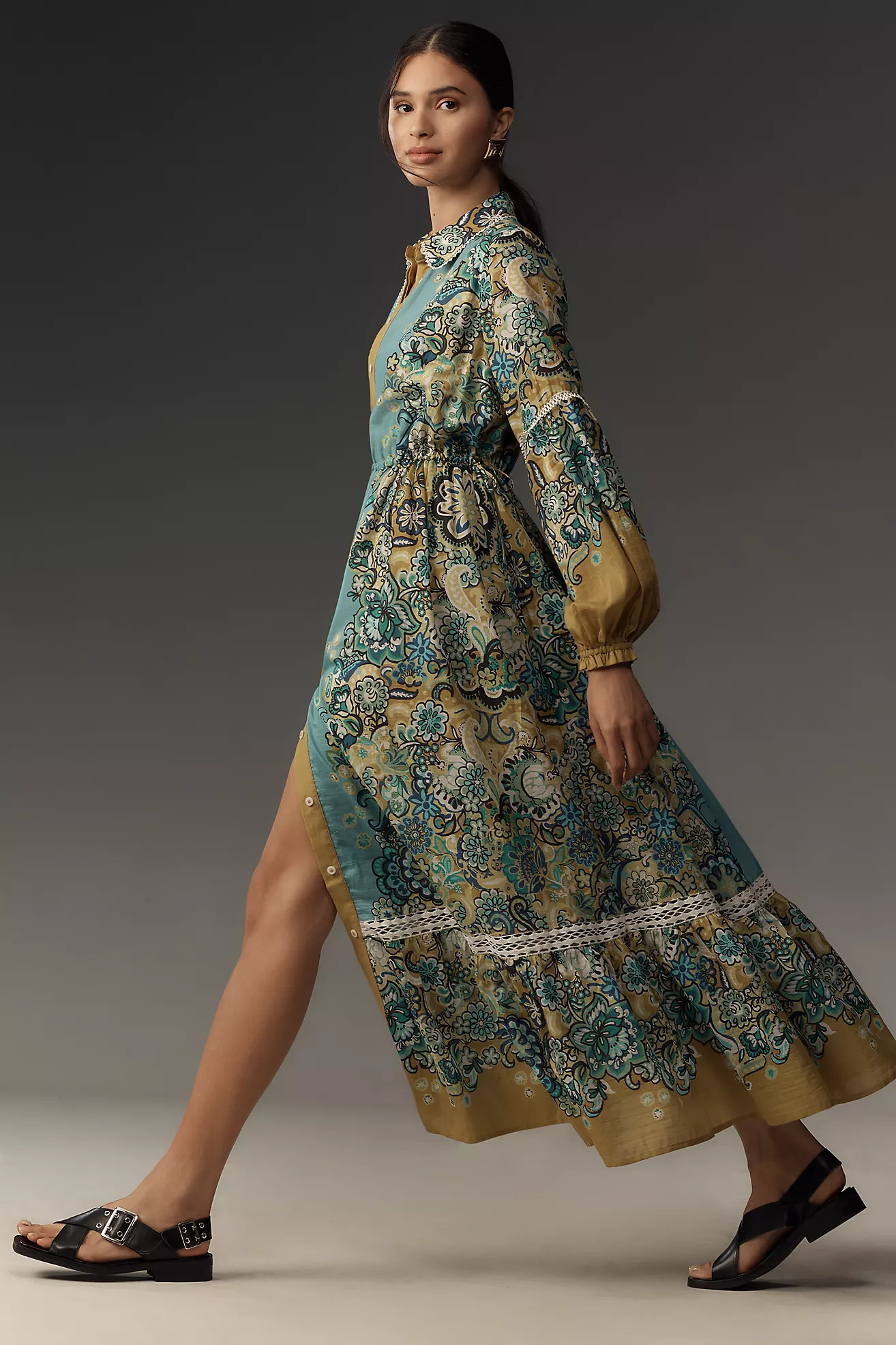 The Eleanora Long-Sleeve Maxi Shirt Dress | Anthropologie (US)