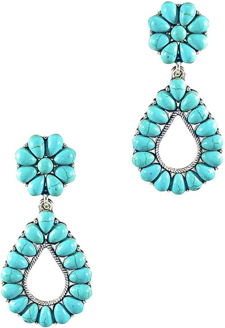 Turquoise Bohemian Small Delicate Metal Fashion Earring Teardrop Earrings Jewelry Gifts for Women | Amazon (US)