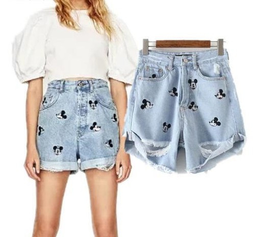Denim Short Cotton Mickey Mouse High Waist Vintage Holes Loose Diy Women Fashion  | eBay | eBay US