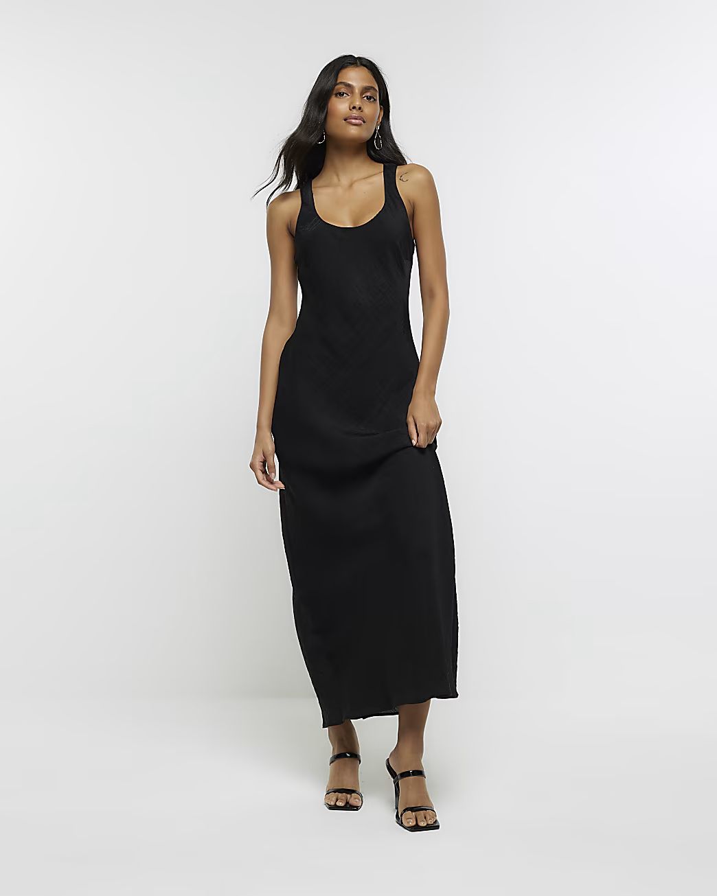 Black scoop neck slip midi dress | River Island (UK & IE)