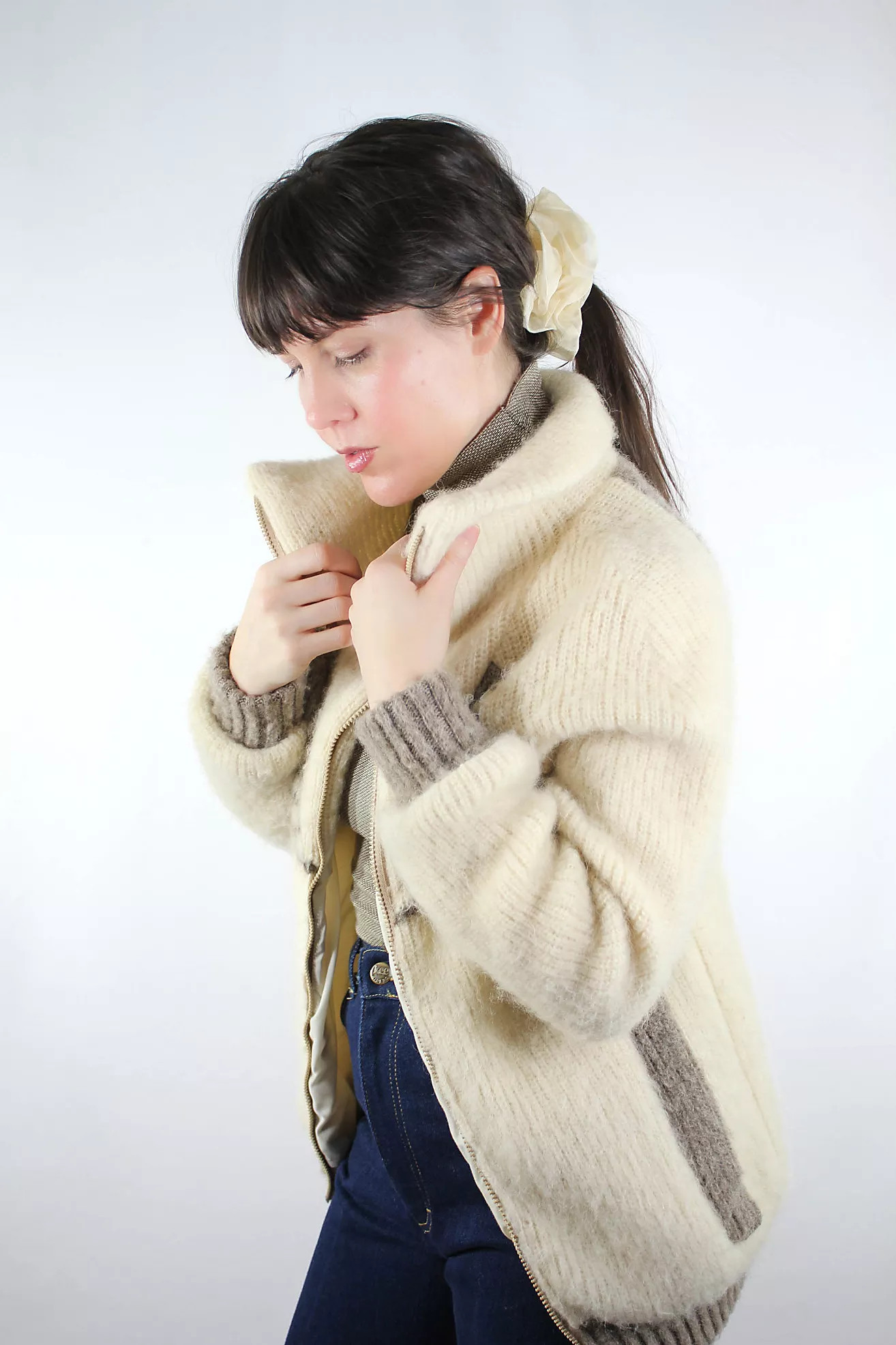Vintage Icelandic Ivory Wool Zip Up Turtleneck Sweater Jacket Selected By Moons + Junes Vintage | Free People (Global - UK&FR Excluded)
