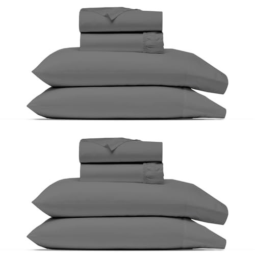 THREAD SPREAD Egyptian Cotton Sheets King Size Pack of 2-1000 Series High Thread Count King Size Sheets Set (8 PC, Dark Grey) 16" Snug Fit Deep Pocket, Sateen Weave Ultra-Soft Hotel Luxury Sheet Set | Amazon (US)