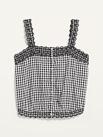 Sleeveless Embroidered Gingham Button-Down Cropped Blouse for Women | Old Navy (US)
