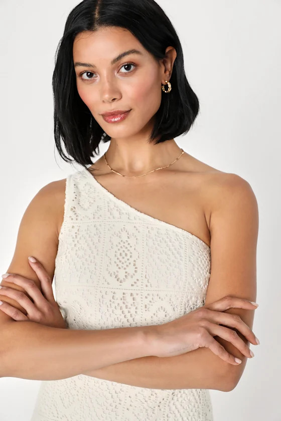 In My Mood Ivory Crochet Lace One-Shoulder Mini Dress | Lulus (US)