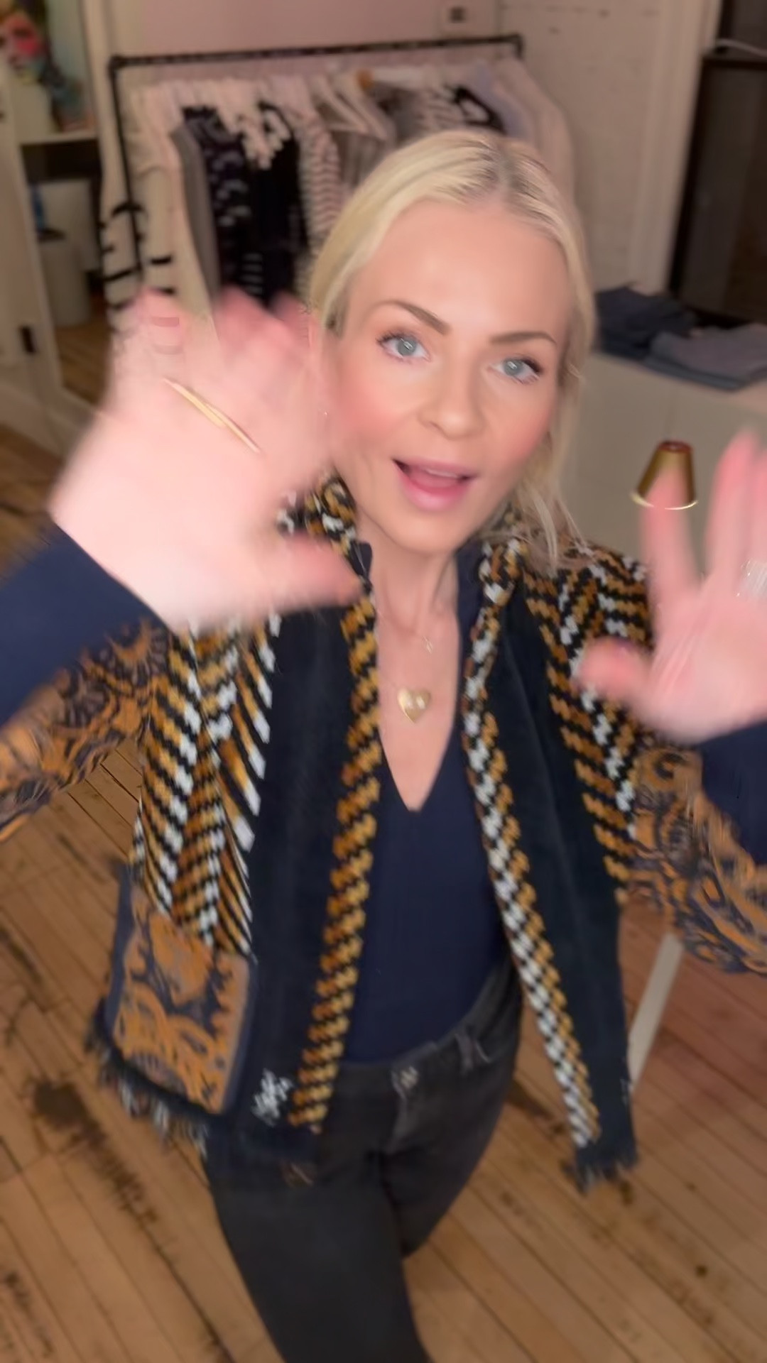 Hey wanted to hop on and show you the #ootd!!! This is my #fridayfitcheck!! I am so excited to announce we are going to be having a trunk show with Hilary from the Royal Native at the end of February- right before Spring break! Something to look forward to! My jacket is made of vintage @ysl towels and is one of a kind! Make sure to follow her! I love these new jeans! I am wearing the color #hush and I have linked a few washes- even one wash in this style #onsale! These have stretch! I’m comfy in the 24 and the zip fly is perfect! I finally could wear fun shoes today and I love the leopard #prada flats with the jacket and this cozy navy bodysuit I have worn before - also #onsale! Make sure to check out the sale
starting in store tomorrow and follow along for all the links! Jeans also available in store! Also, Godbless everyone in California in the LA area- we are praying for you🖤♥️🫶 #godspeed

#LTKSaleAlert #LTKSeasonal #LTKWatchNow