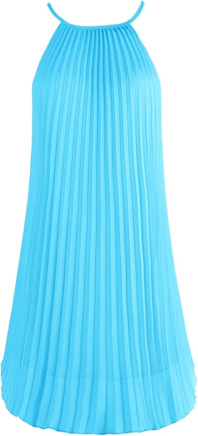 Ellames Women's 2024 Summer Spaghetti Strap Pleated Casual Swing Dress with Belt | Amazon (US)