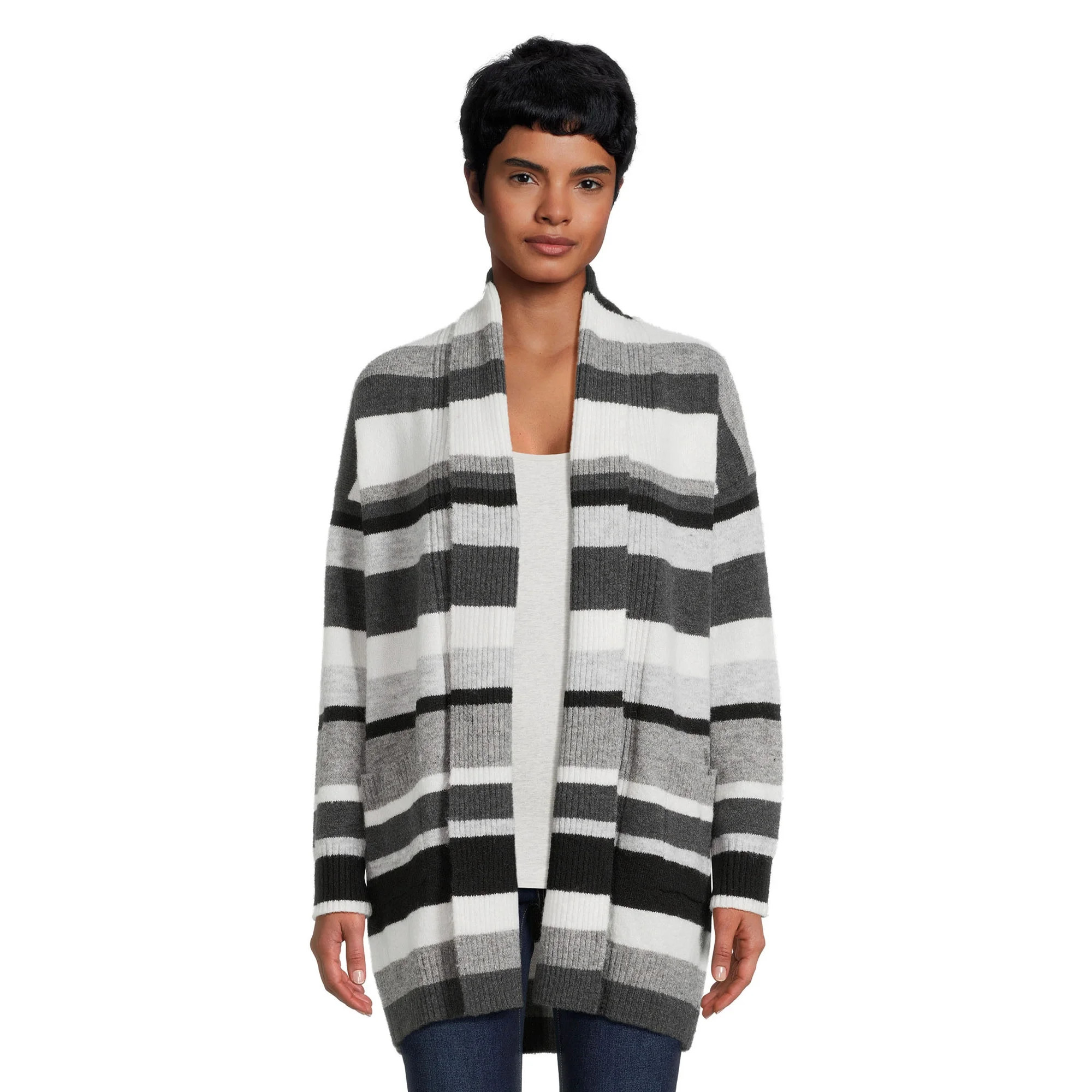 Time and Tru Women's Fuzzy Cardigan Sweater with Pockets, Midweight, Sizes XS-XXXL | Walmart (US)