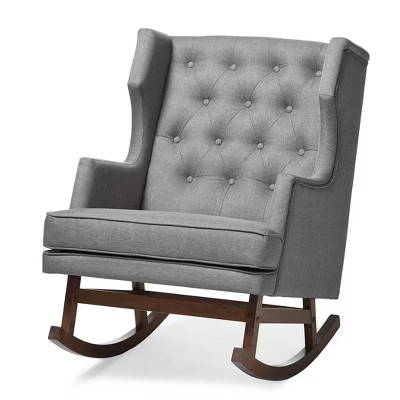 Iona Mid - Century Retro Modern Fabric Upholstered Button - Tufted Wingback Rocking Chair - Gray - B | Target